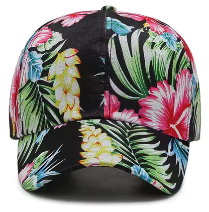 6 - Hawaiian Print Hats Black Floral