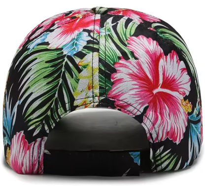 6 - Hawaiian Print Hats Black Floral