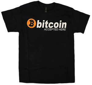Bitcoin Accepted Here T Shirt in Black.
