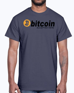 Bitcoin Accepted Here T Shirt in Navy. Bitcoin price in SATS 21,000 or prox.